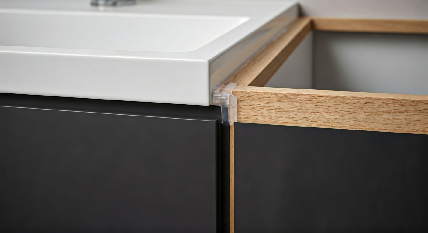 Стыки мебели под раковиной герметично обработаны