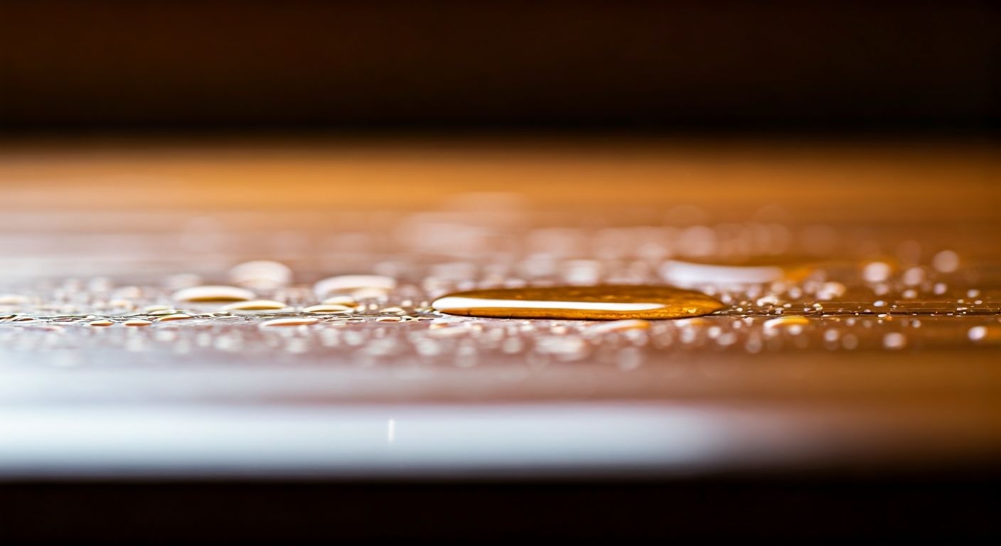 Восковая отделка столешницы с каплями воды