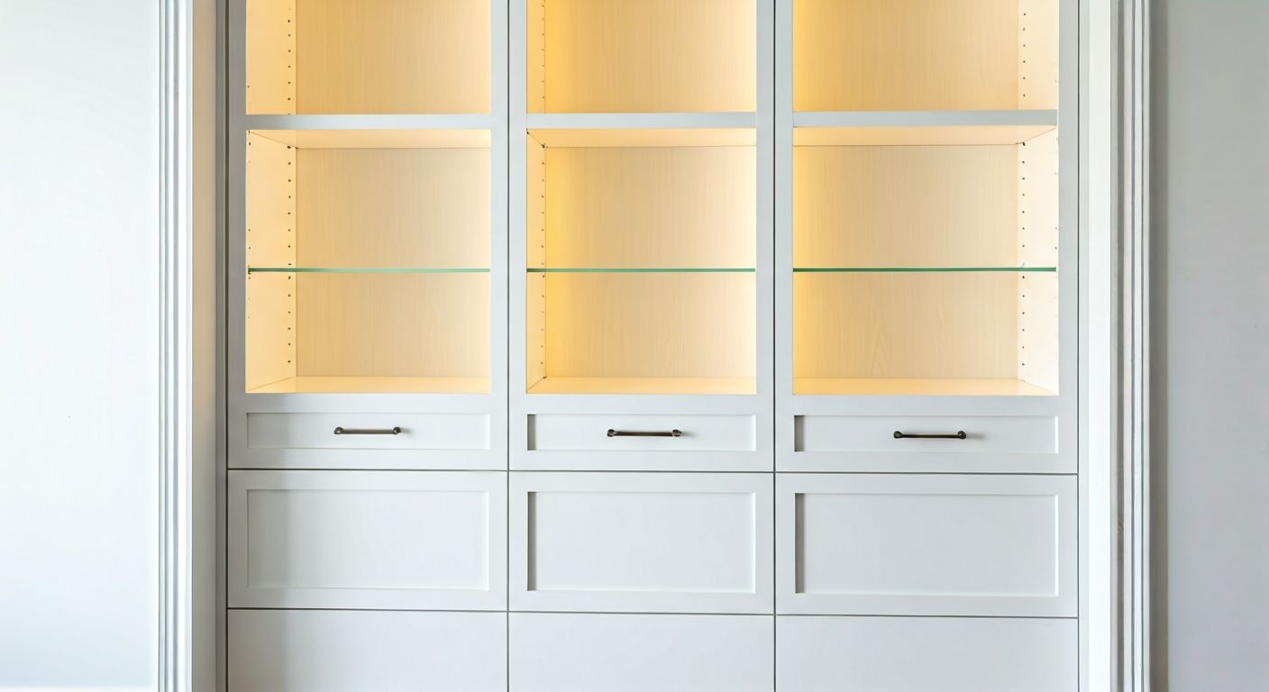 Детальный вид встроенного стеллажа в нише