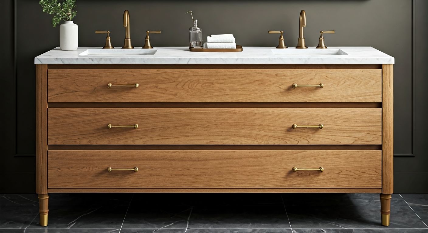 элитная ванная с деревянной тумбой