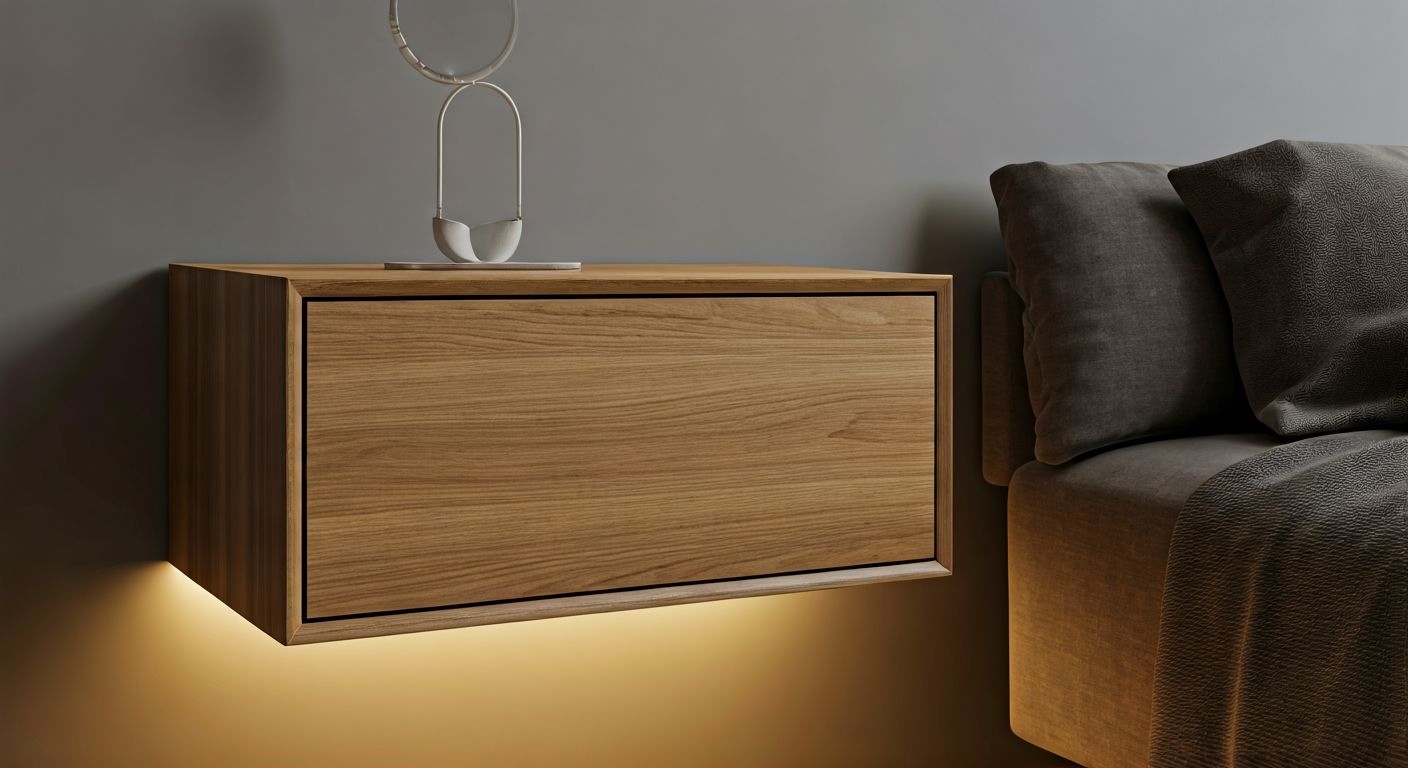 Крупный план подвесной тумбы с подсветкой