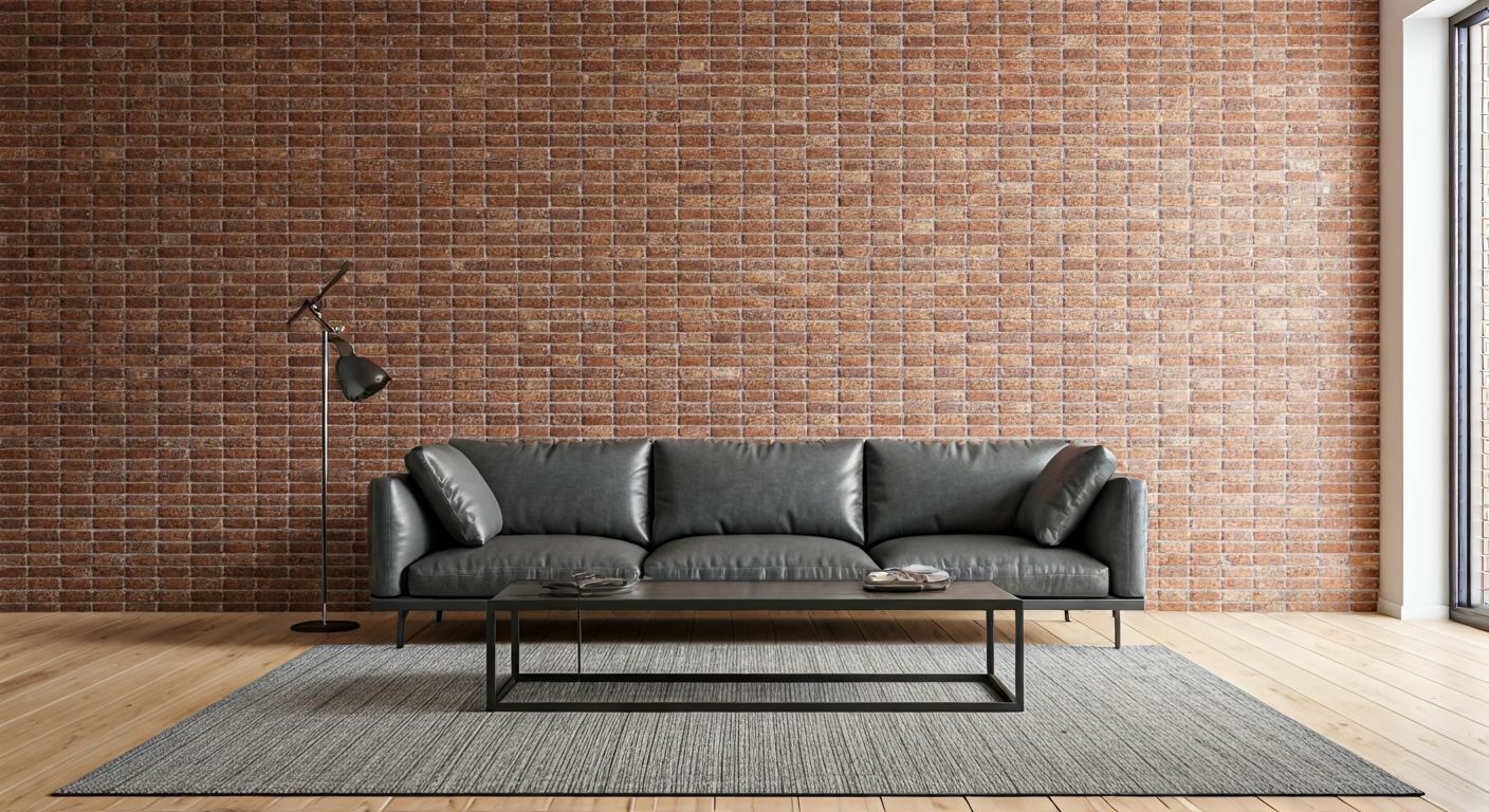 Лофт-гостиная с кирпичной стеной и мебелью