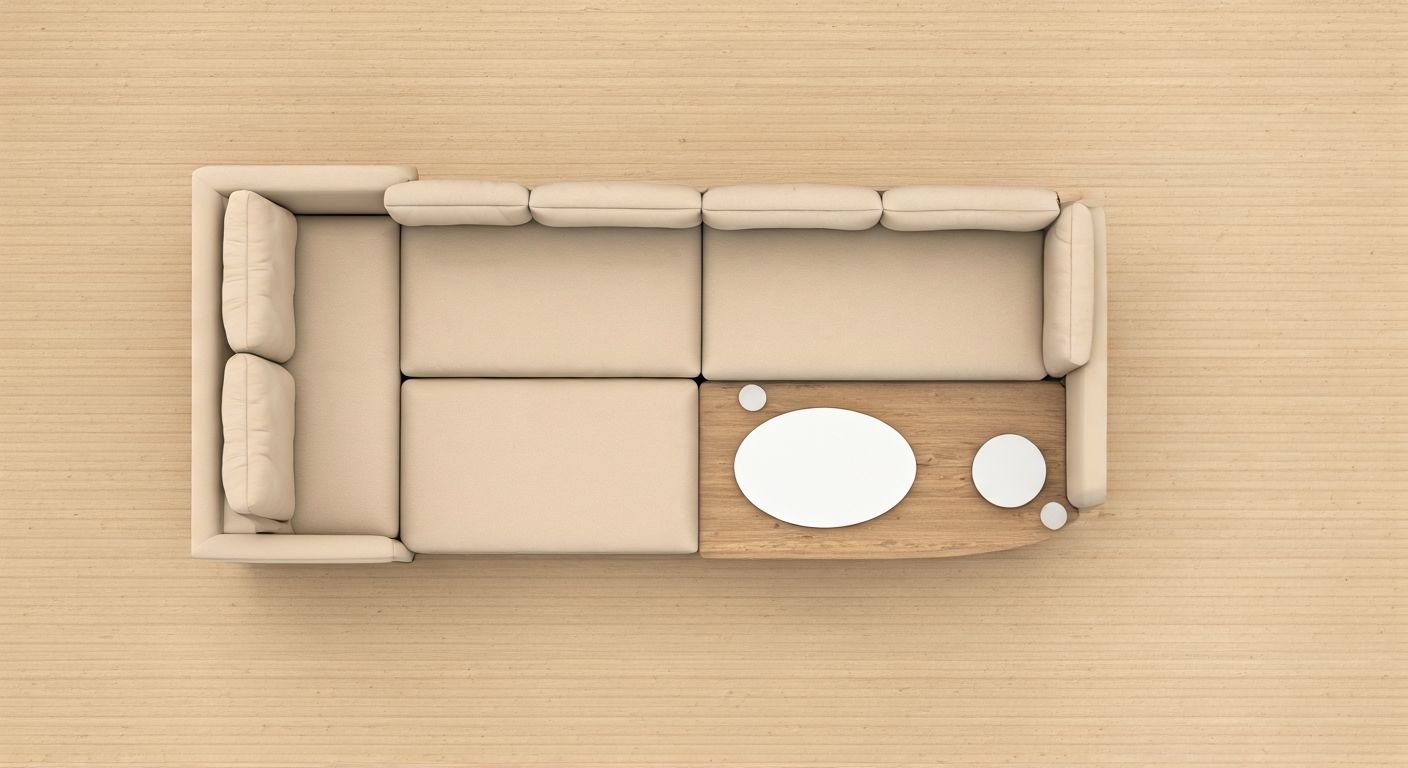 верхняя перспектива расстановки углового дивана