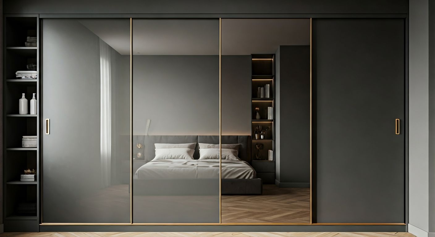 Графитовый шкаф-купе с зеркальными вставками