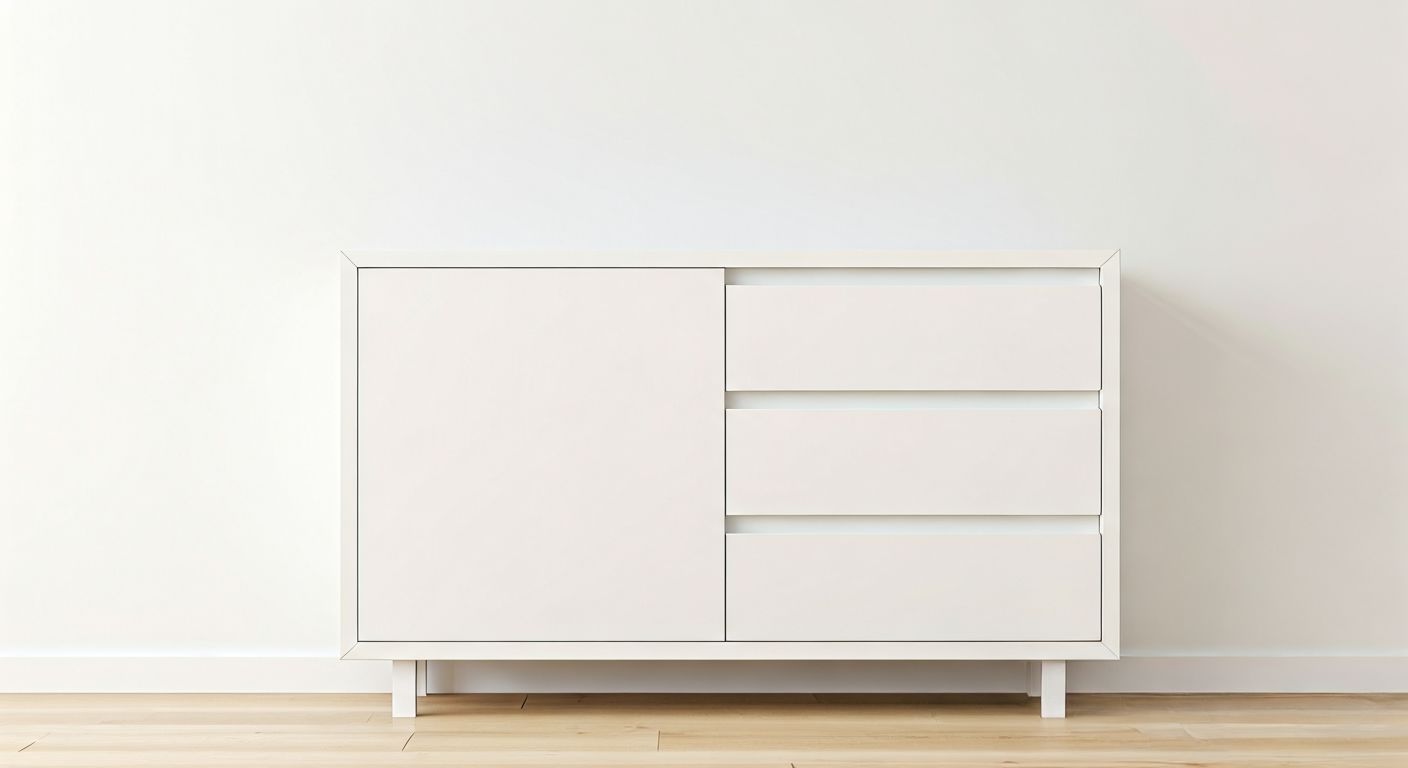 минималистичный белый комод в спальне