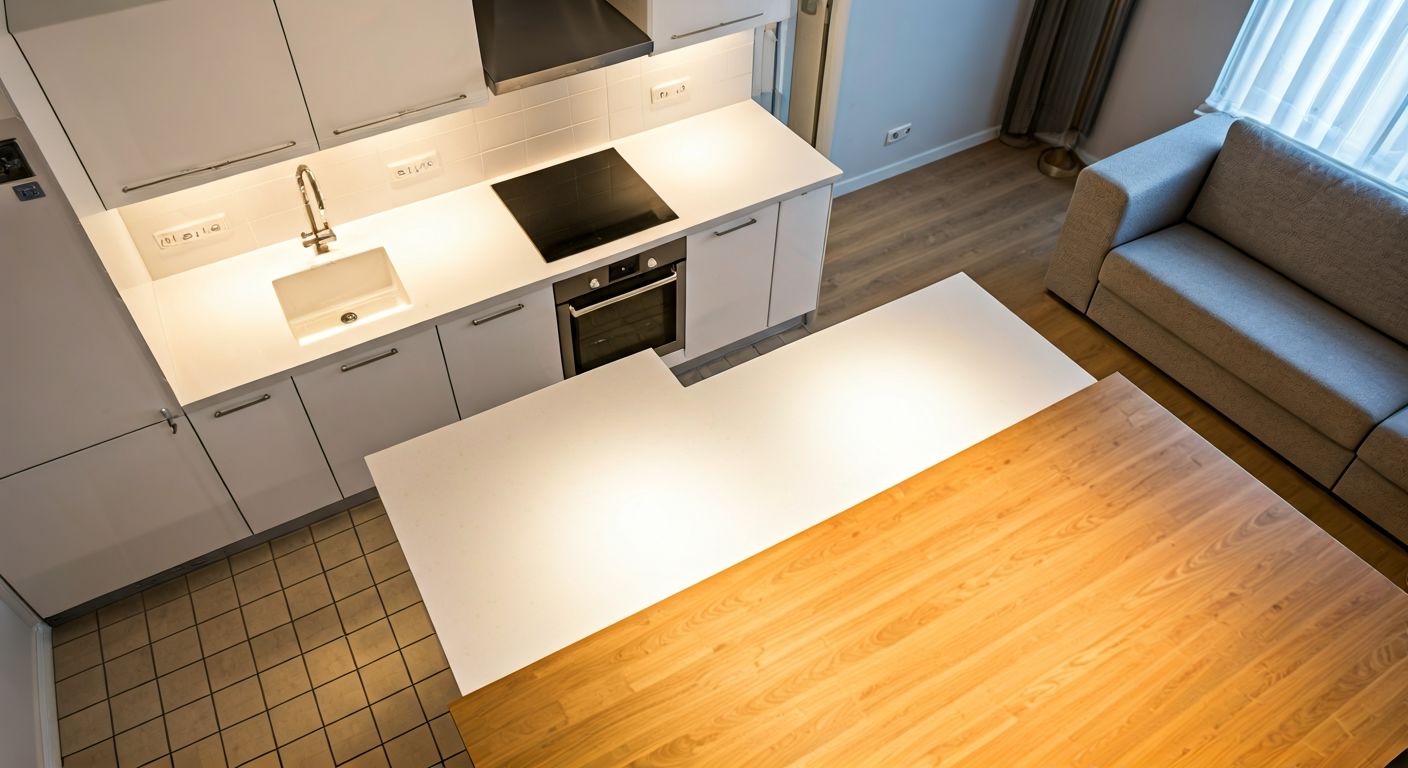 Зонирование светом кухни и гостиной