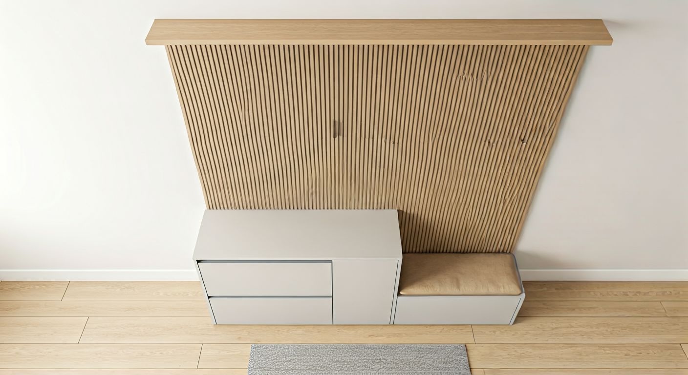 Вид сверху компактной прихожей с мебелью