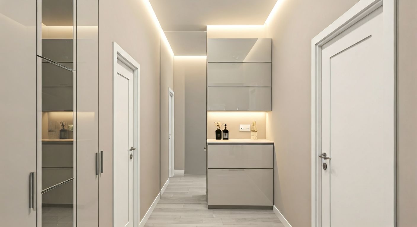 Прихожая со встроенным зеркалом в нише