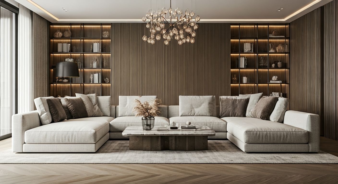 Роскошная гостиная в нейтральных тонах