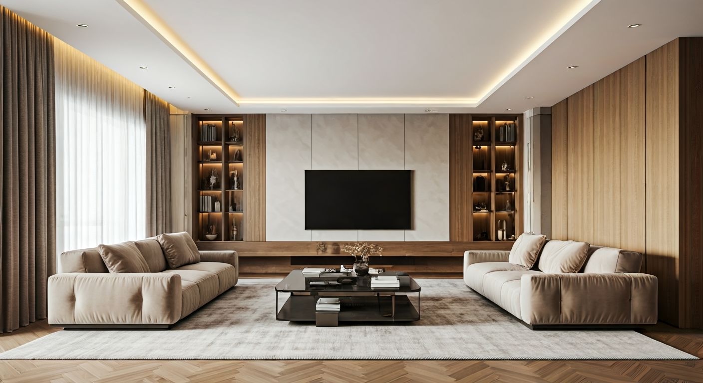 Роскошная жилая зона с деревянным шкафом