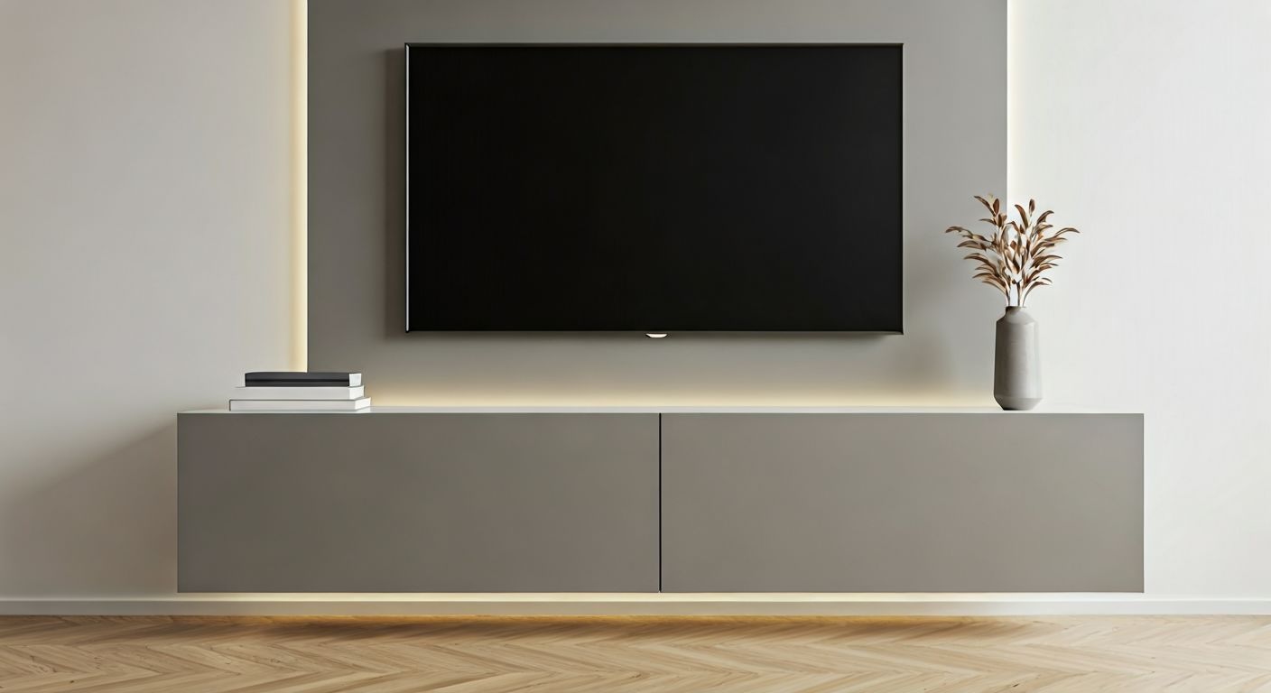 Зона ТВ с плавающей тумбой и подсветкой