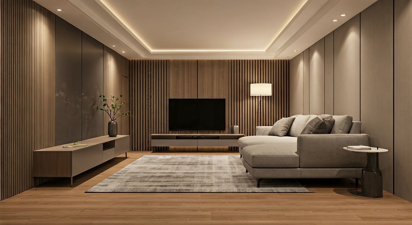 Просторная гостиная с несколькими функциональными зонами