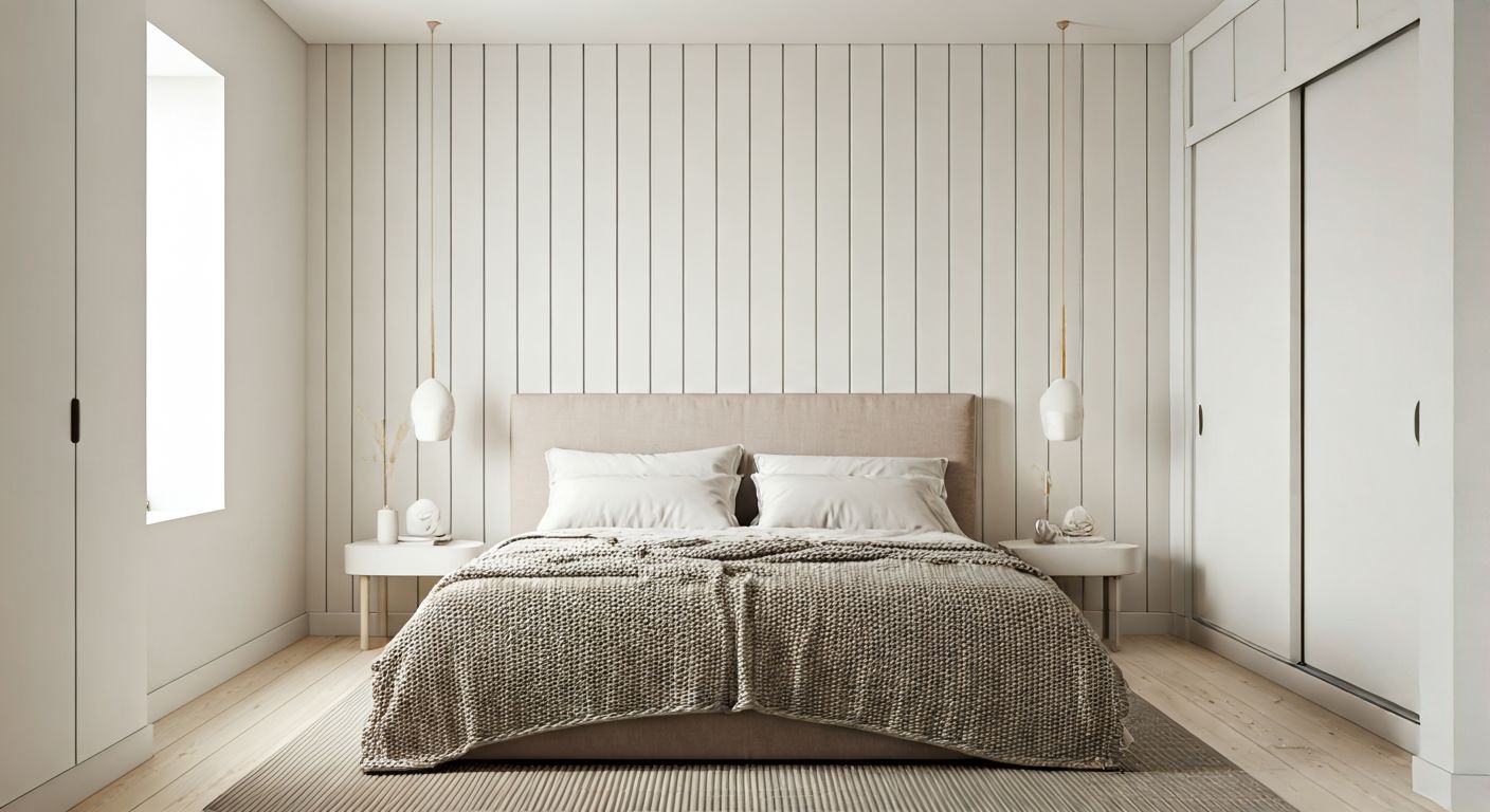 уютная стильная скандинавская квадратная спальня