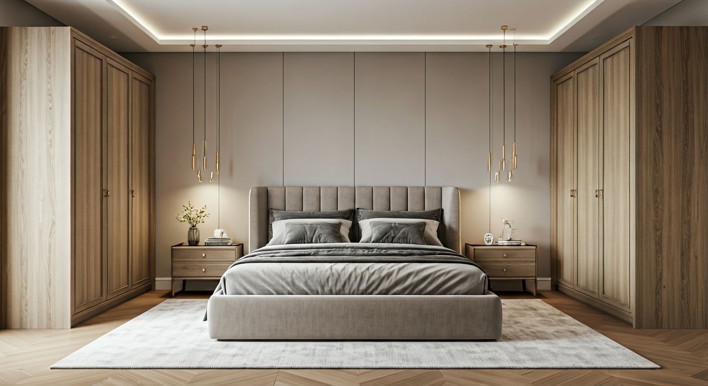 роскошный интерьер спальни в нейтральных тонах