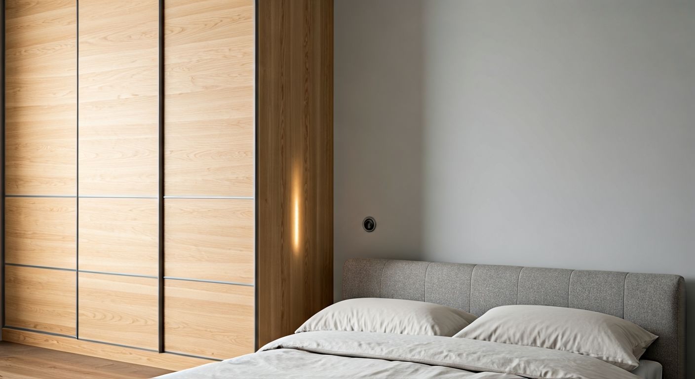 спальня в скандинавском стиле с шкафом