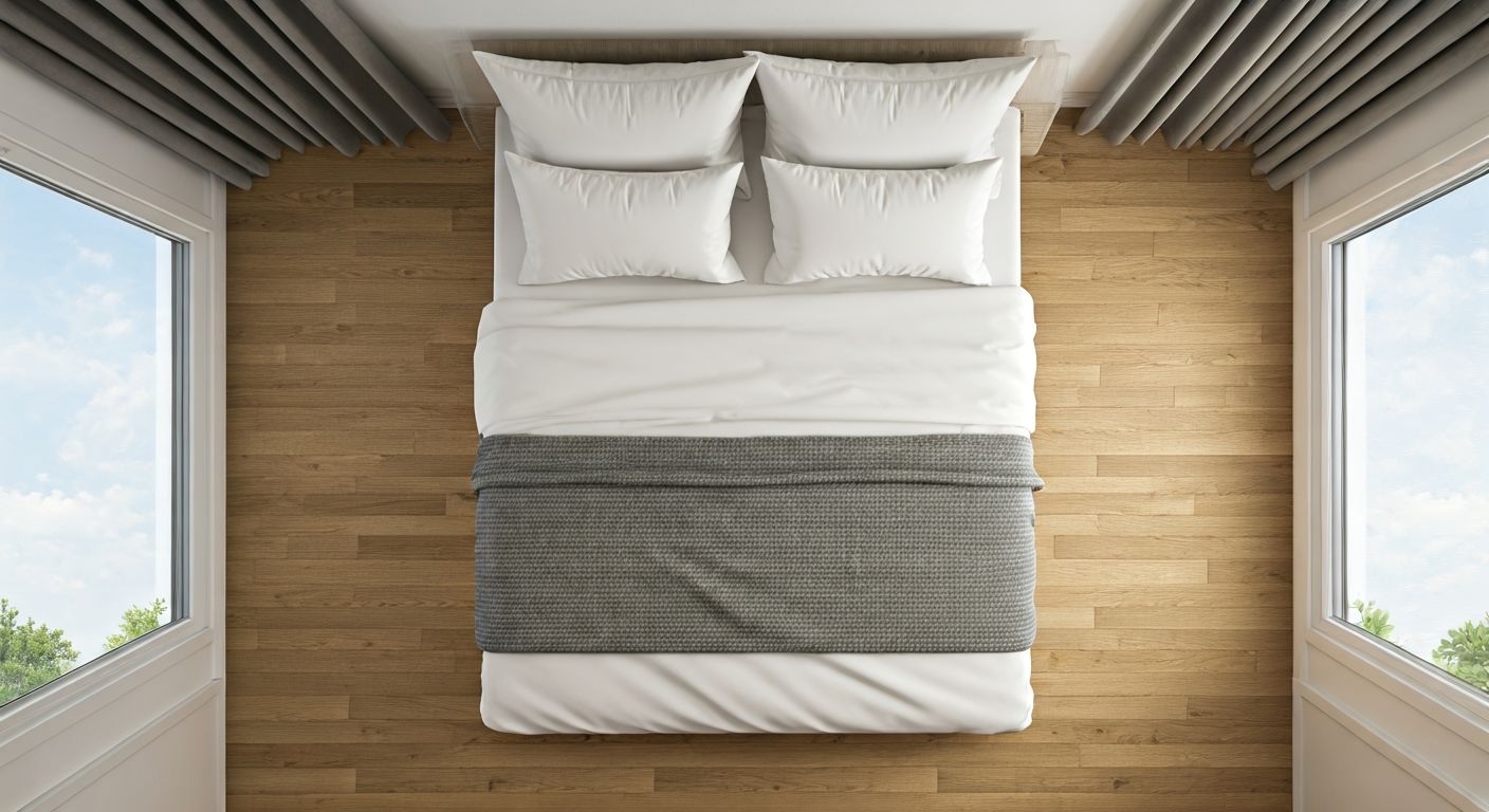 вид сверху на расстановку кровати