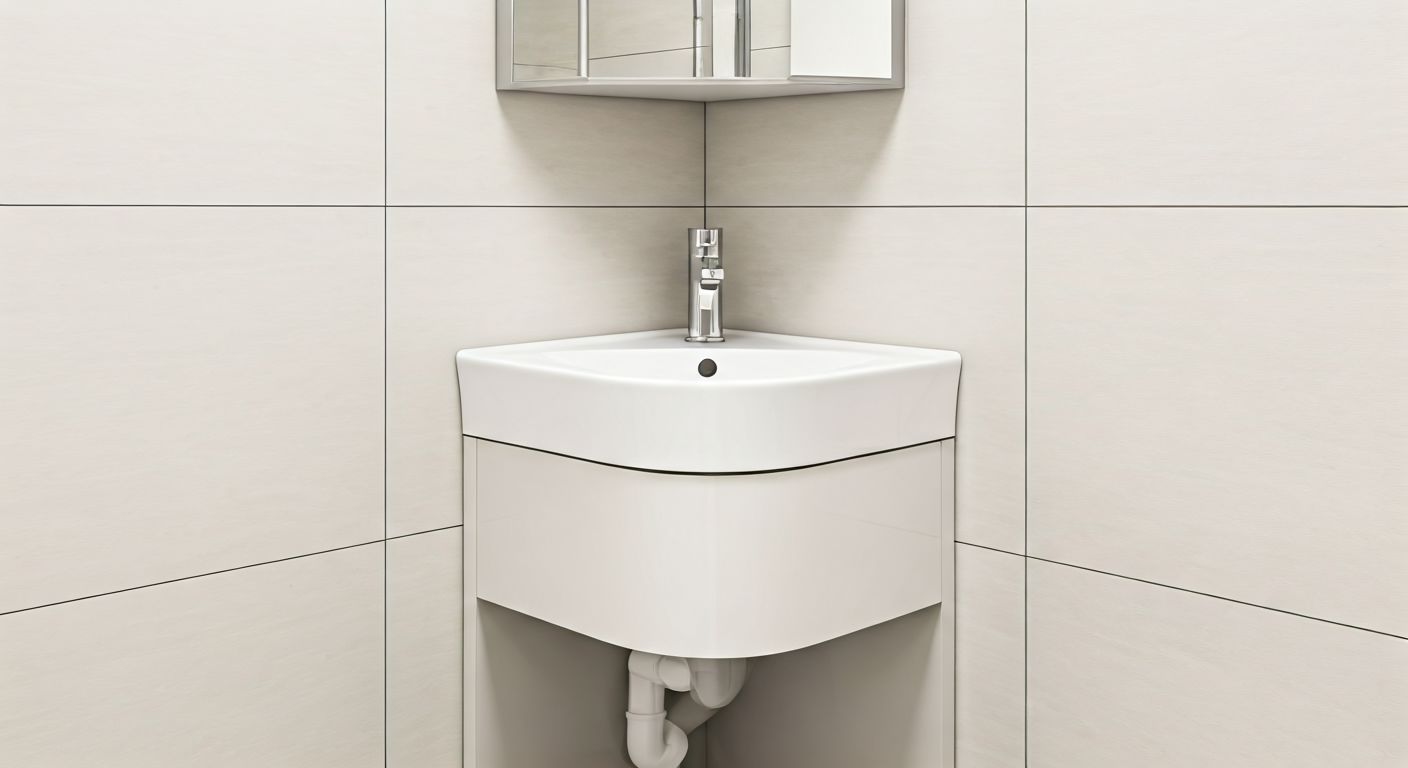 угловая тумба скрывает трубы в ванной