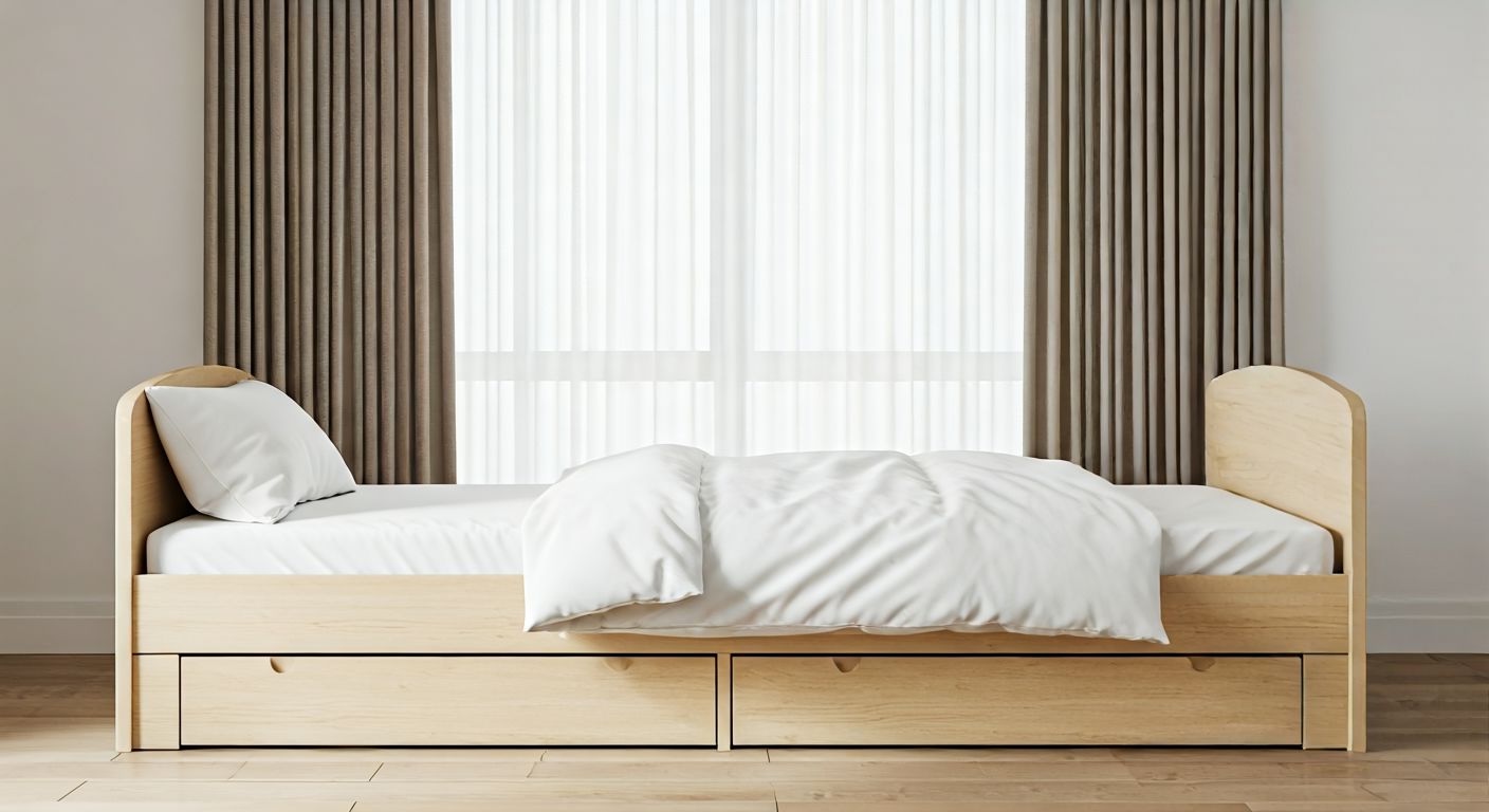 Боковой ракурс кровати у окна