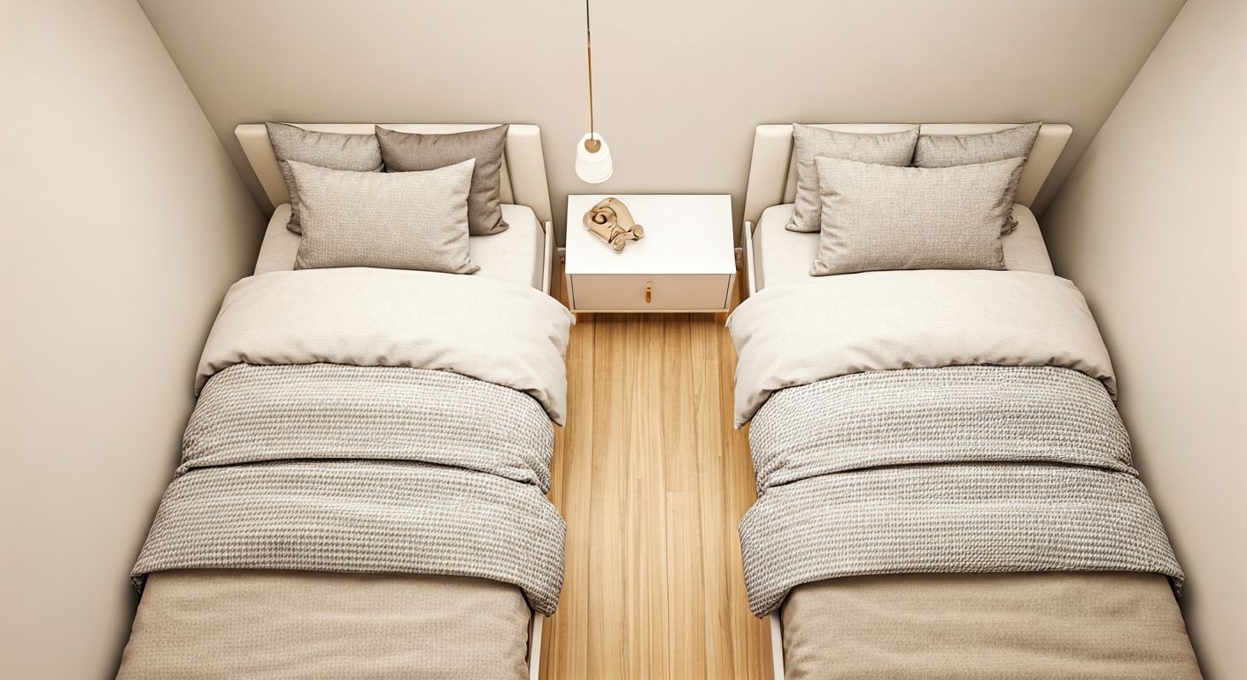 Угловая расстановка двух кроватей