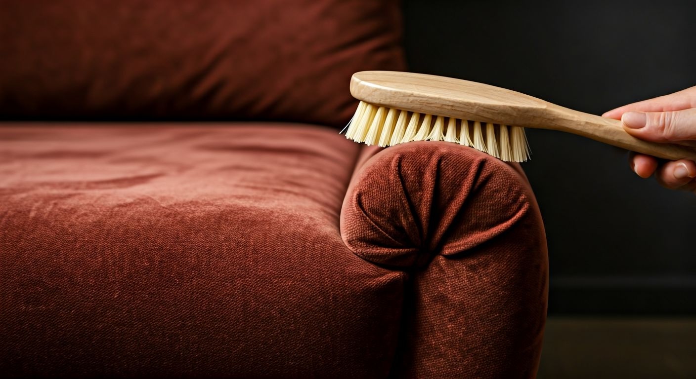 Чистка велюрового дивана мягкой щёткой