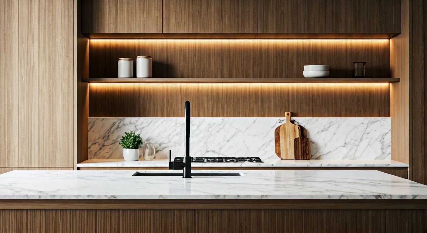 Роскошный интерьер современной кухни с декором