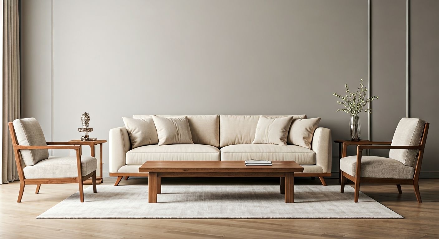 Роскошная гостиная с нейтральной мебелью