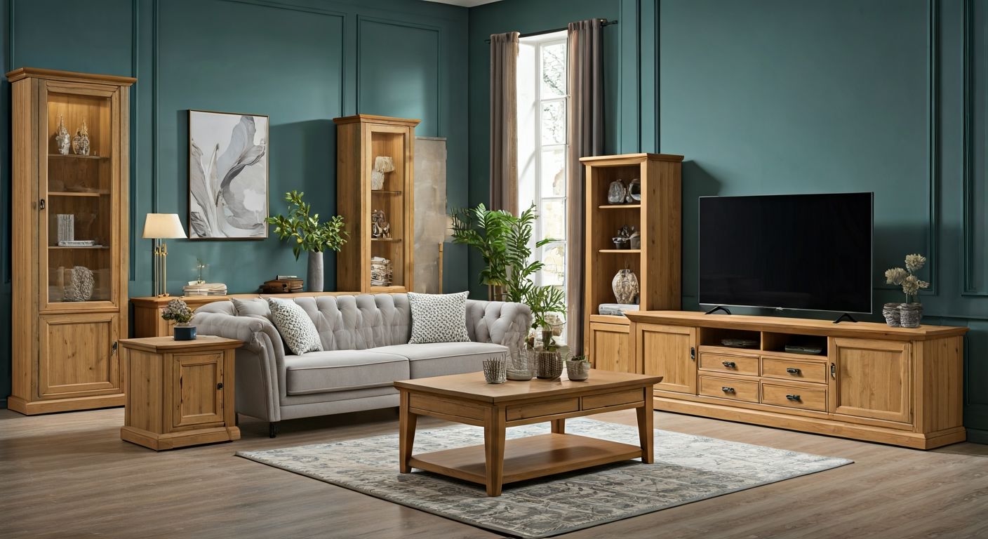 роскошная гостиная с мебелью цвета сонома