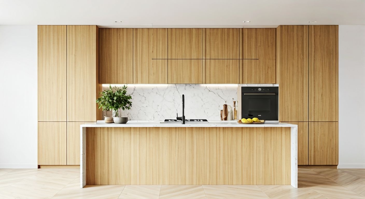 скандинавская кухня с фасадами цвета сонома