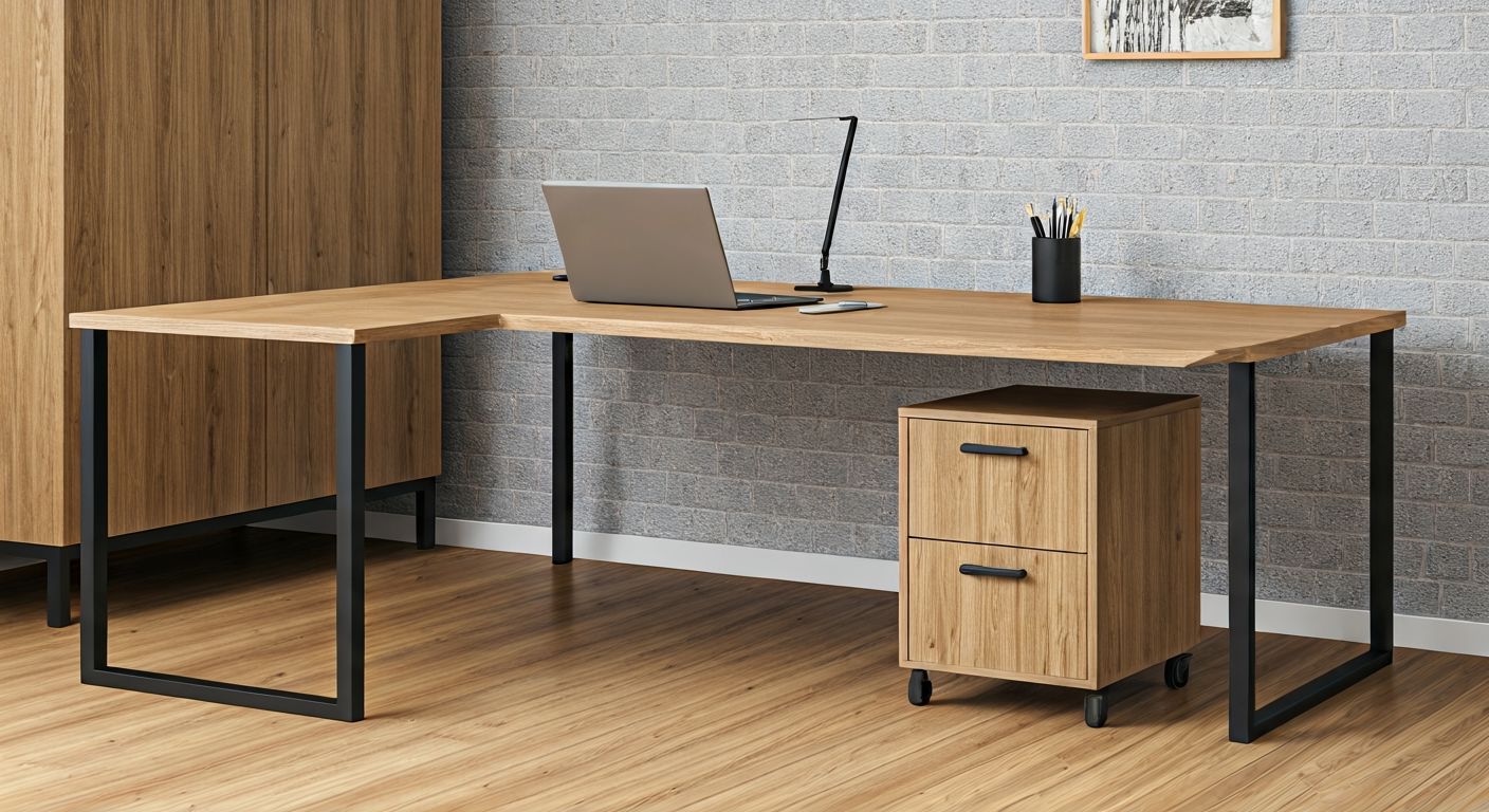 лофт-кабинет с дубовой мебелью цвета сонома