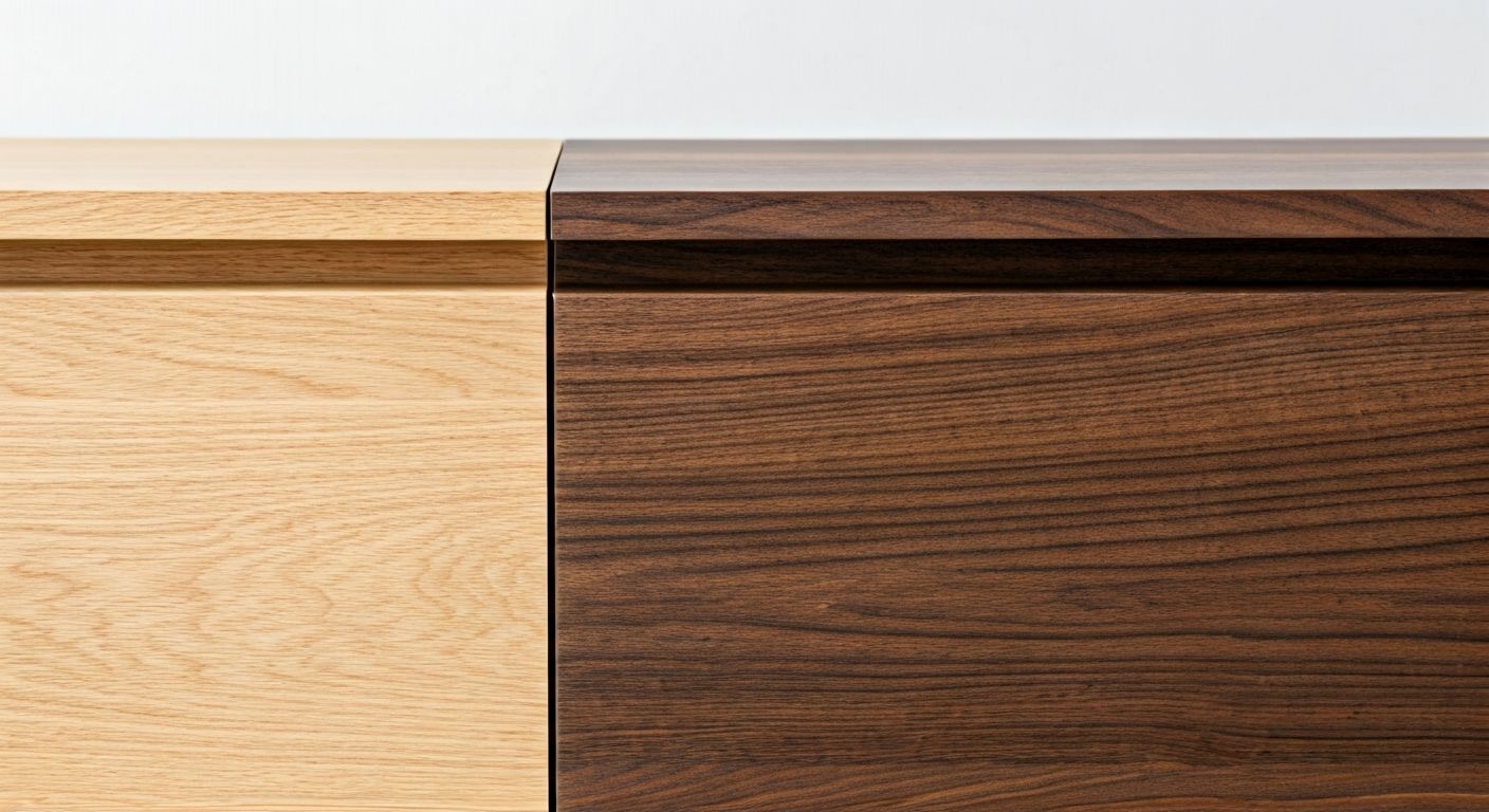 Деталь комода с контрастными деревянными фасадами