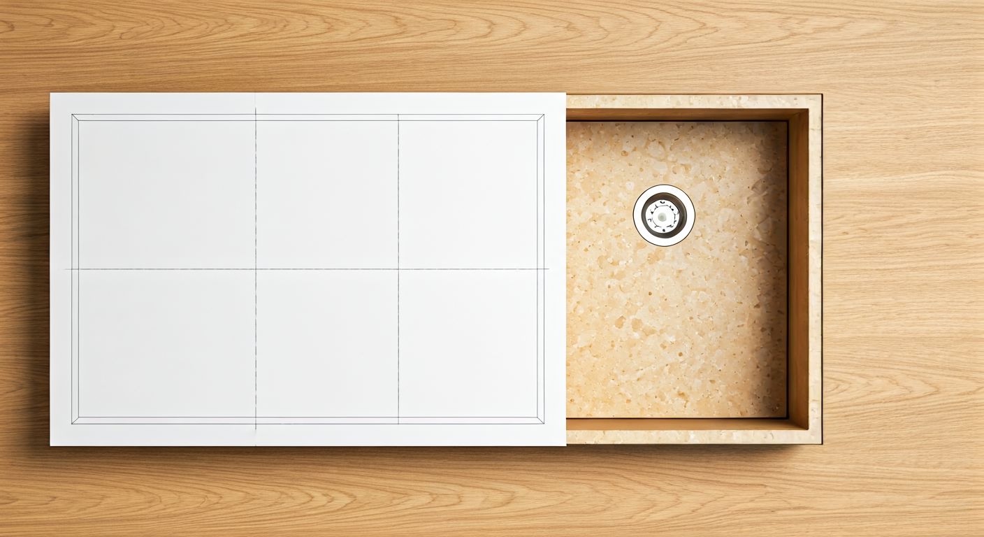 Вид сверху: шаблон и вырез мойки