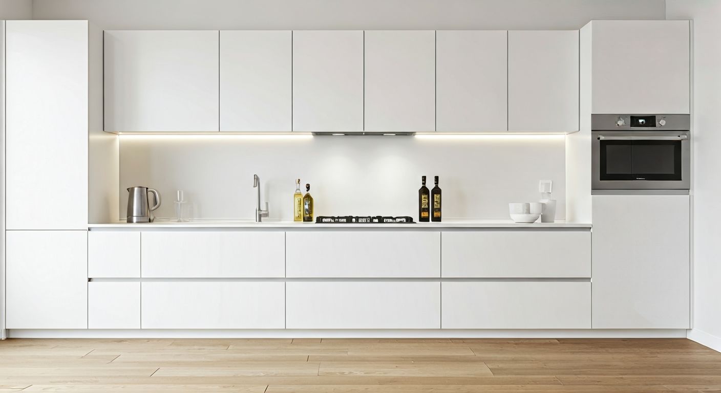 Линейный кухонный гарнитур в компактном помещении