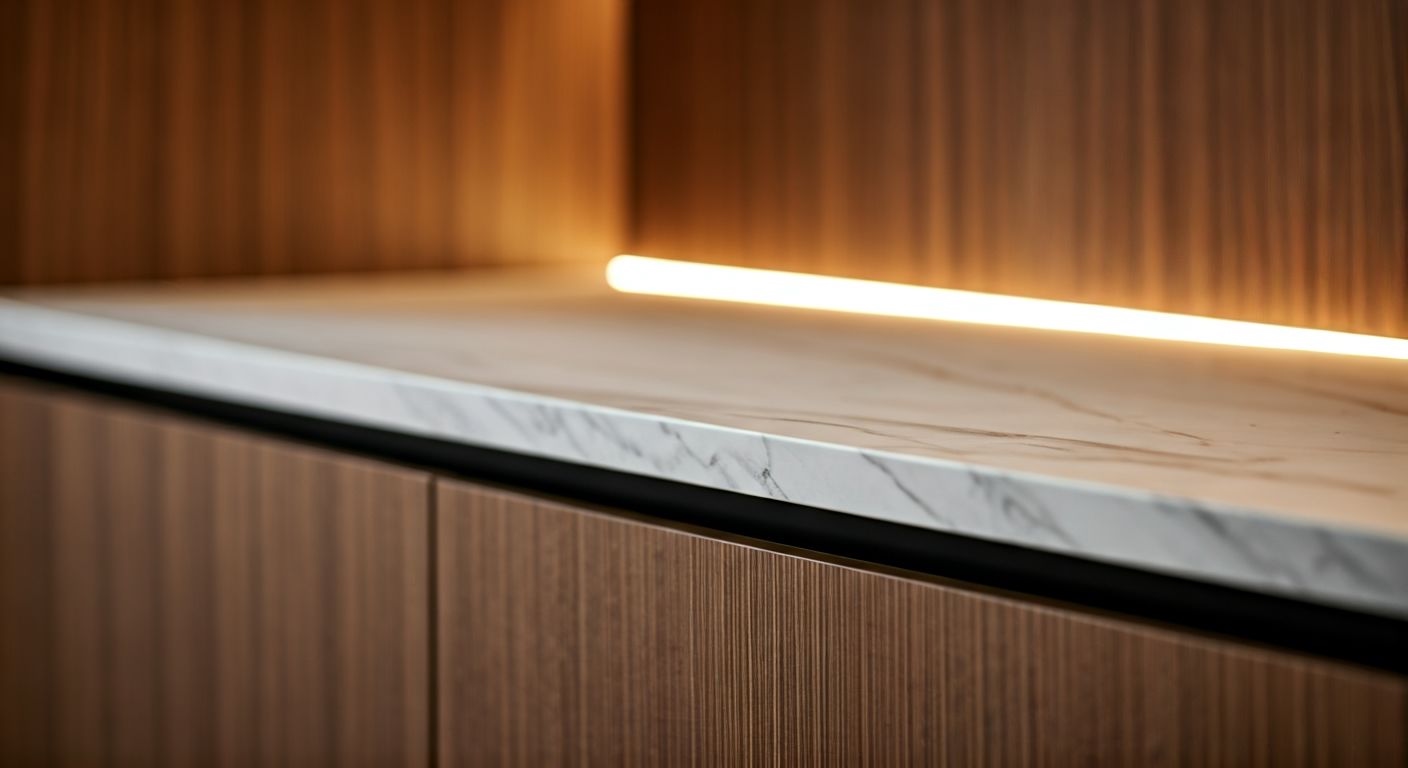 Детальный ракурс безручковых глянцевых деревянных фасадов