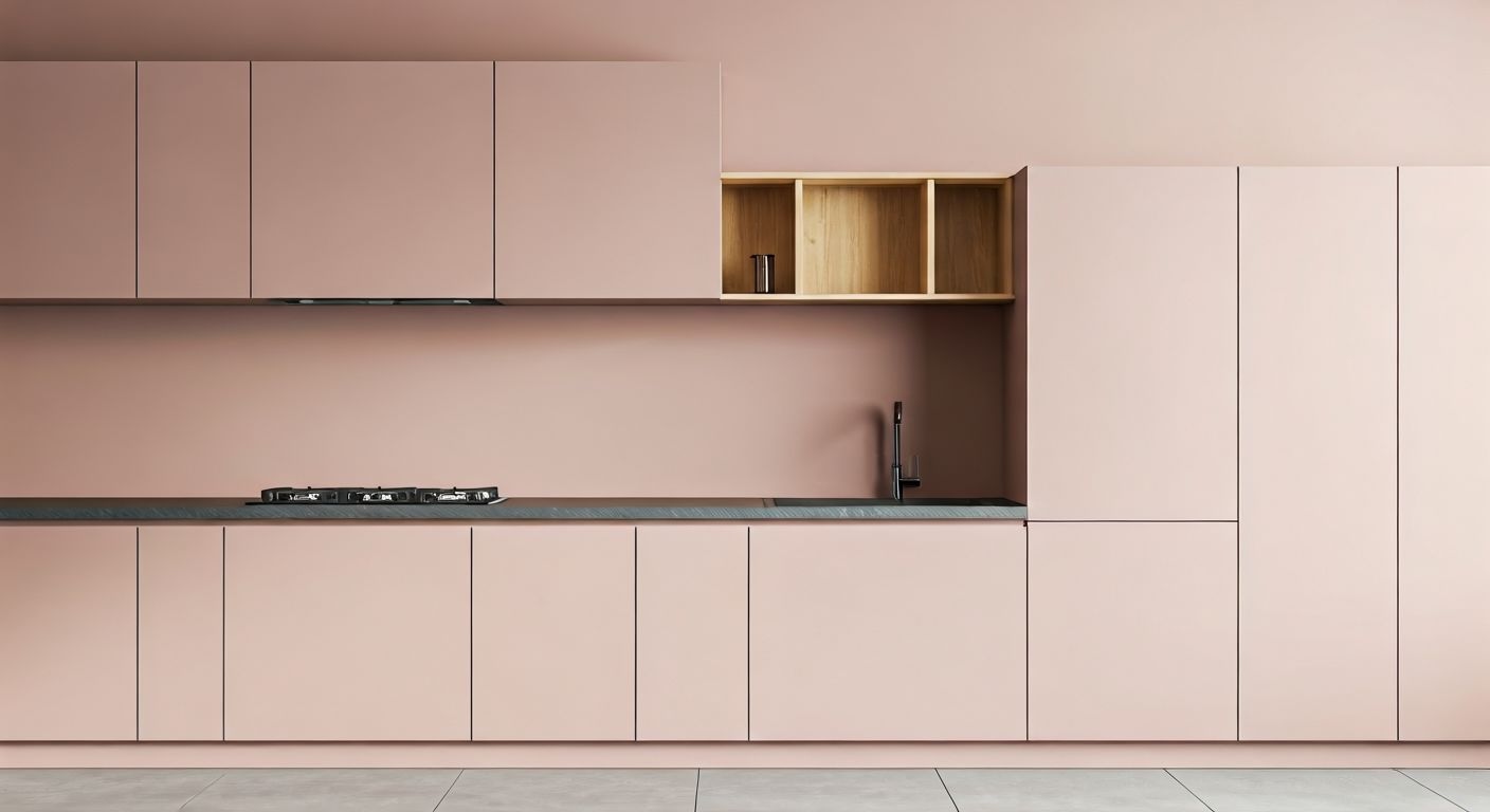 Кухонный гарнитур пыльная роза и дерево