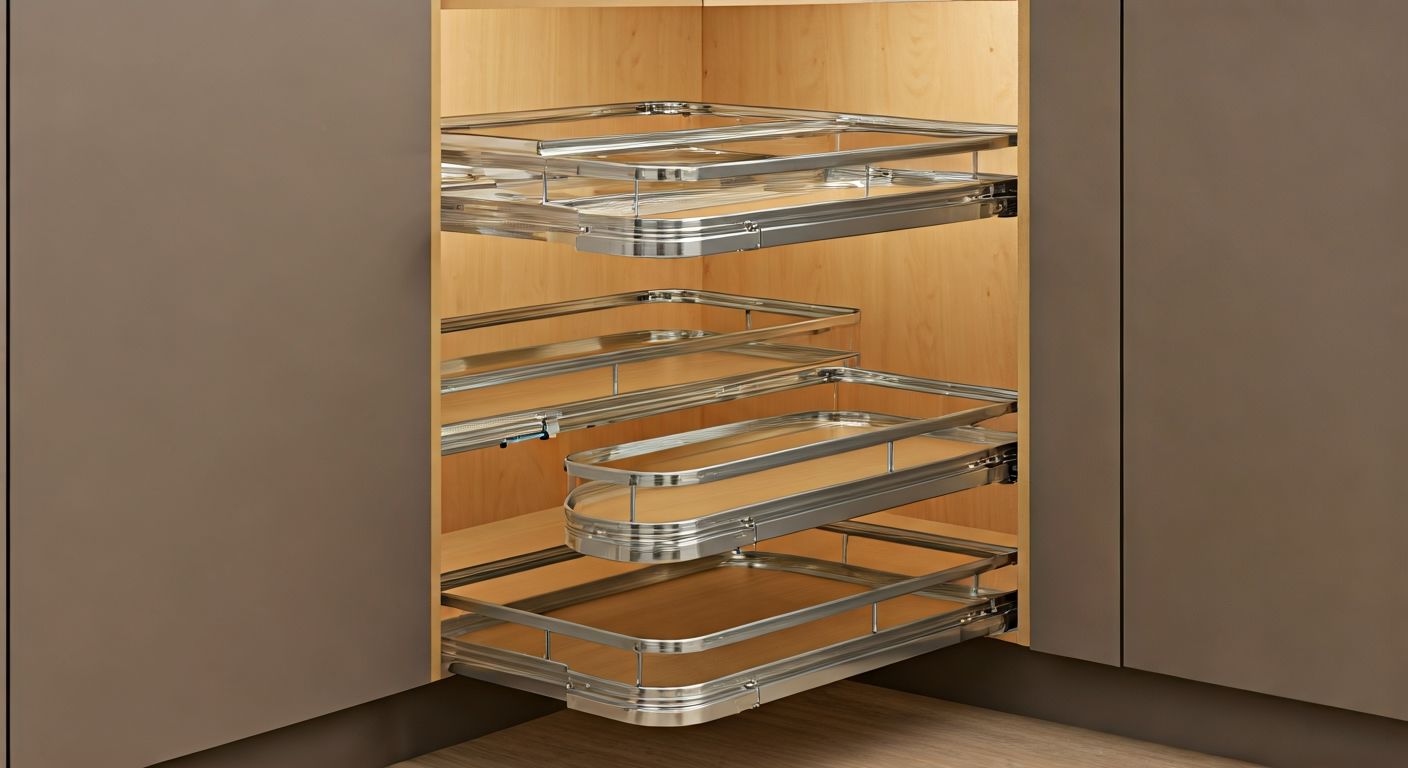Вид выдвижных карусельных кухонных модулей