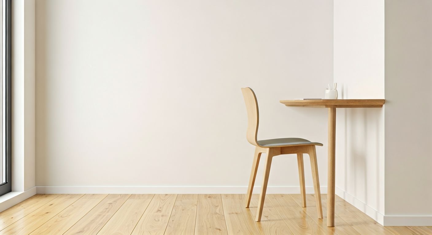 скандинавский деревянный стол со стулом у окна