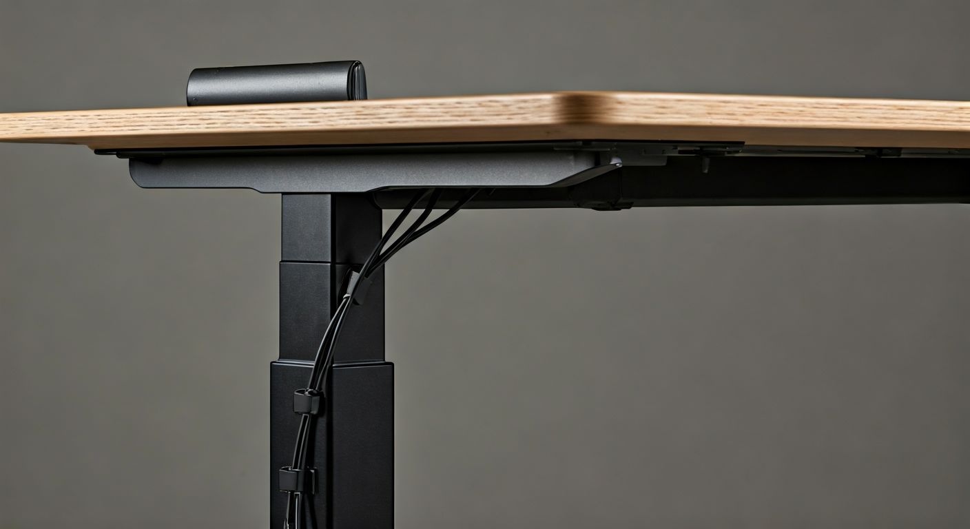 Регулируемый письменный стол с аккуратным кабель-менеджментом