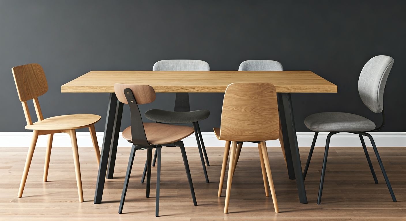 Сочетание разных стульев у стола