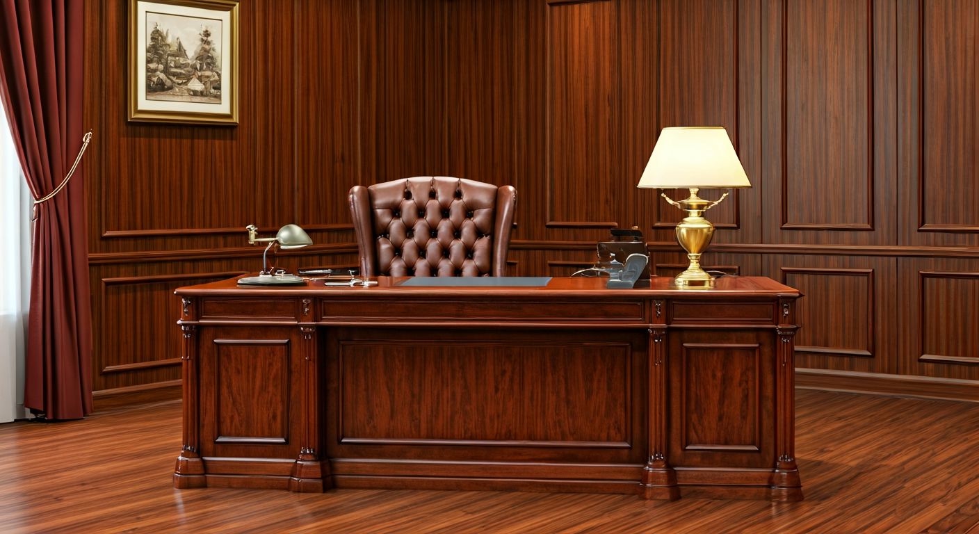 Классический кабинет с деревянной мебелью