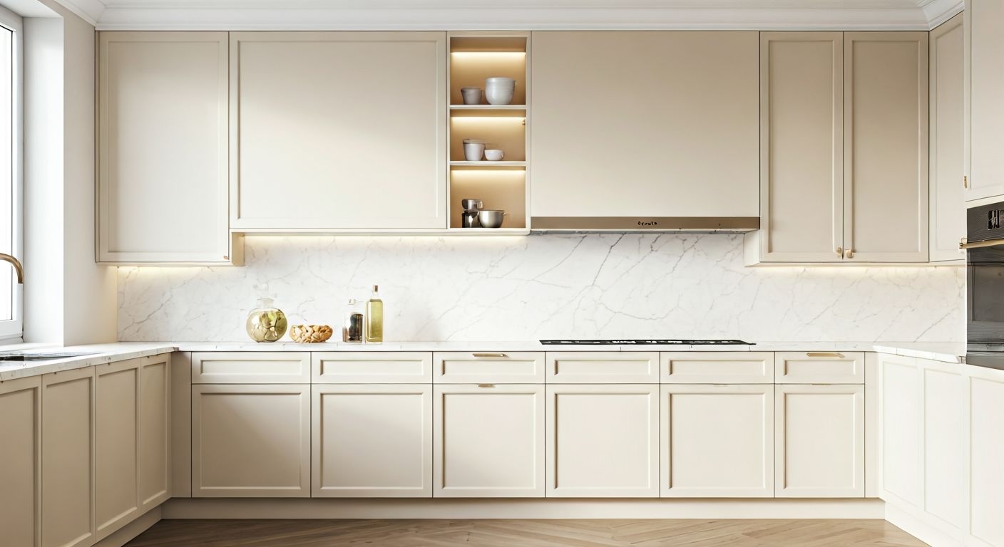 роскошная кухня с кремовыми фасадами