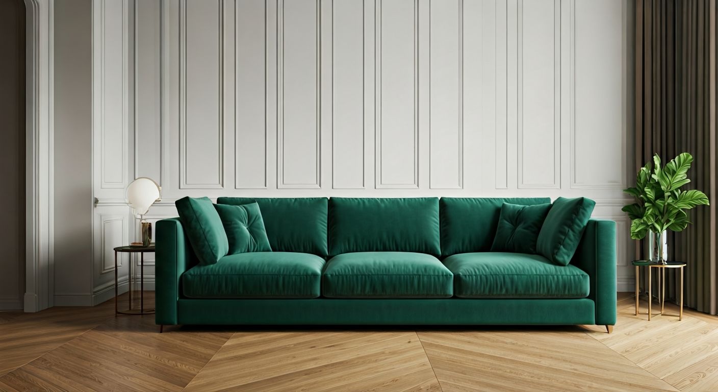 Роскошный изумрудный диван в гостиной
