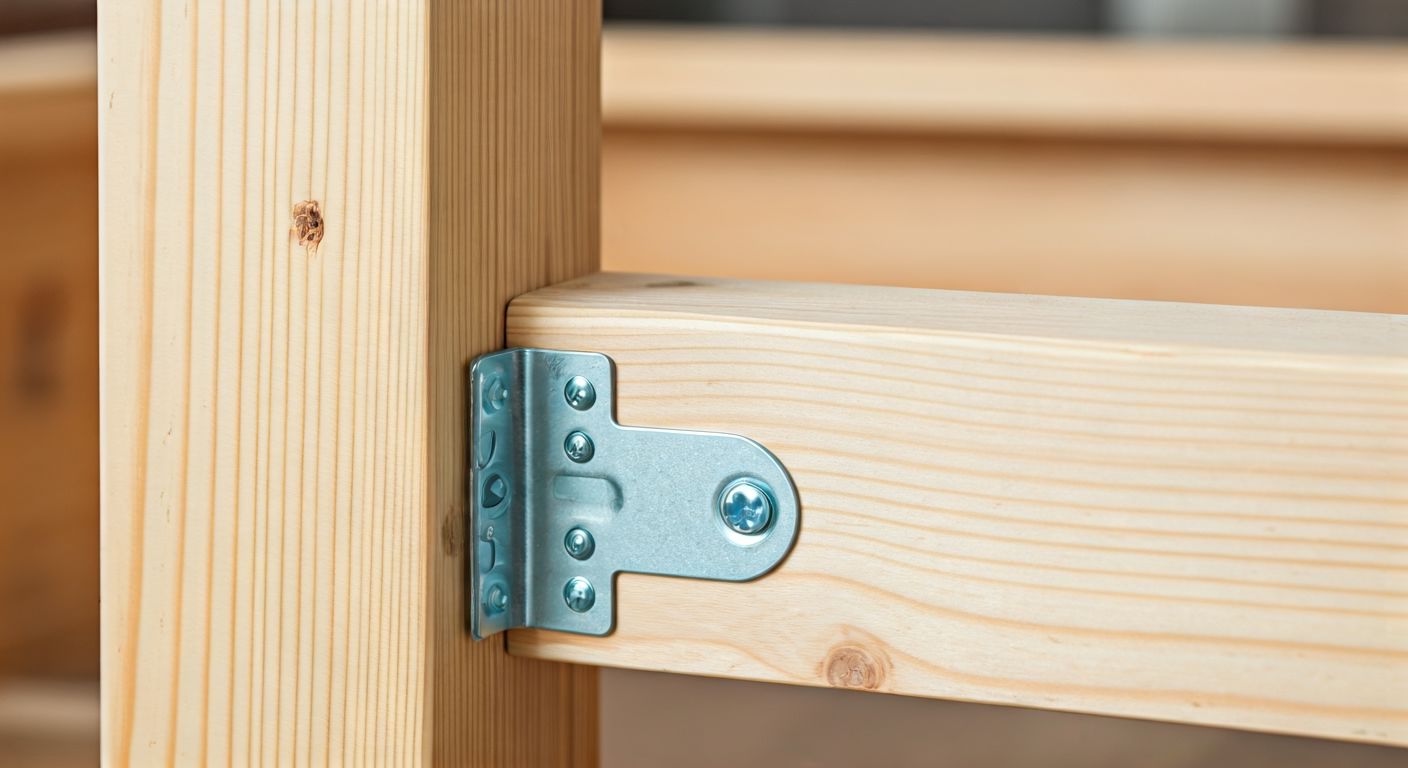 Крупный план сборки кровати-чердака с фурнитурой