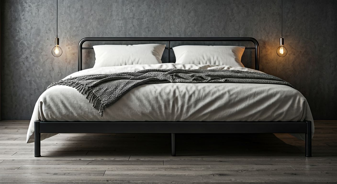 Металлическая двуспальная кровать в лофте