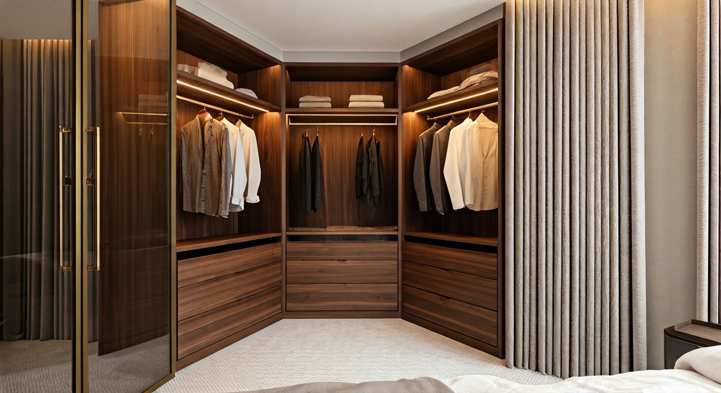 угловая гардеробная за стеклянной перегородкой