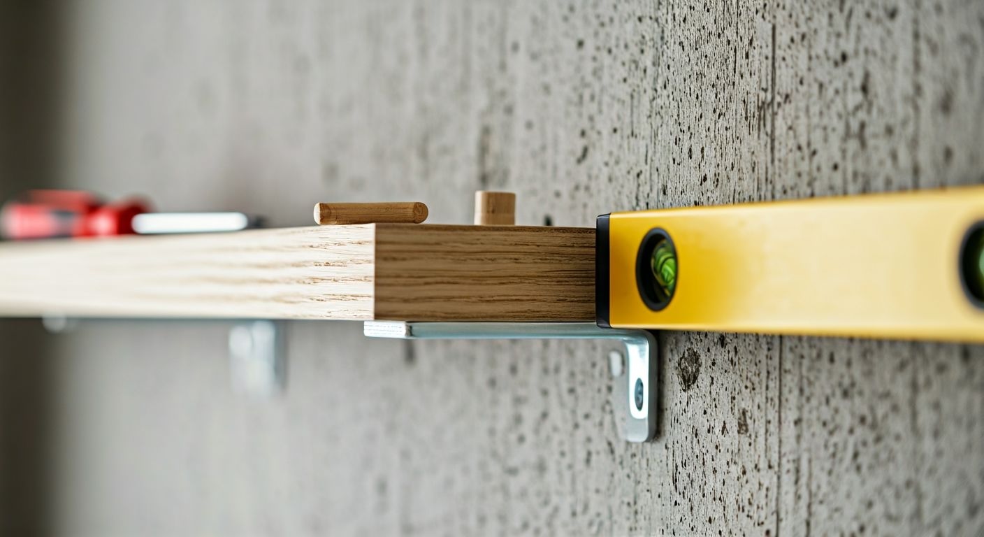 детальный монтаж навесной полки на стене