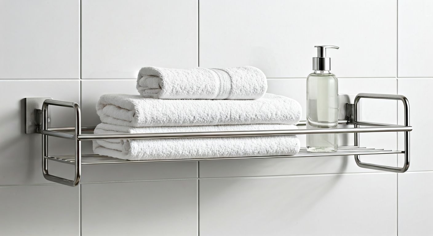 стильная стальная полка в ванной комнате