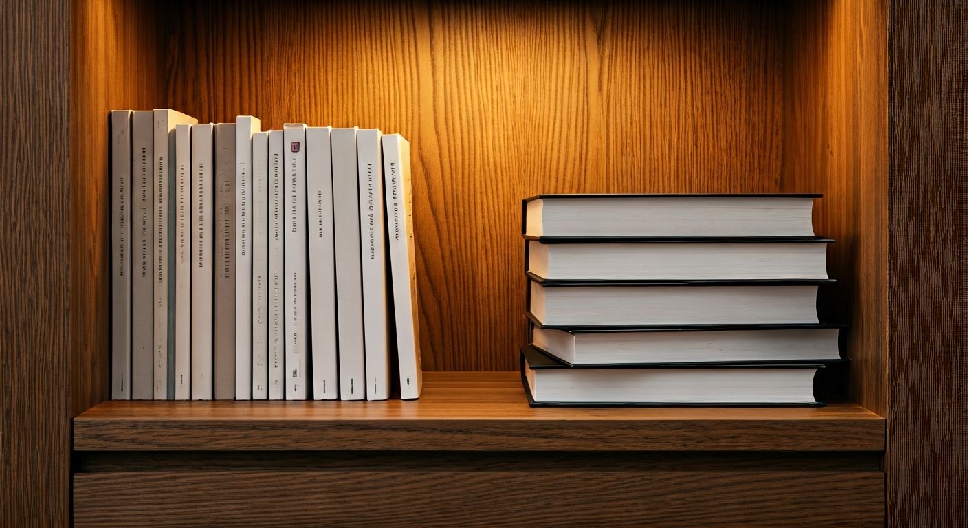 горизонтальные арт-книги в деревянной полке