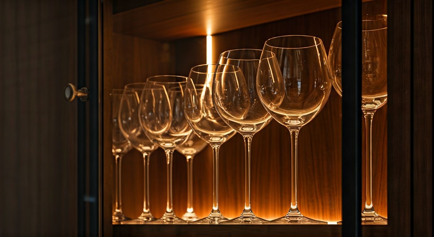 Каскадный ряд хрустальных бокалов