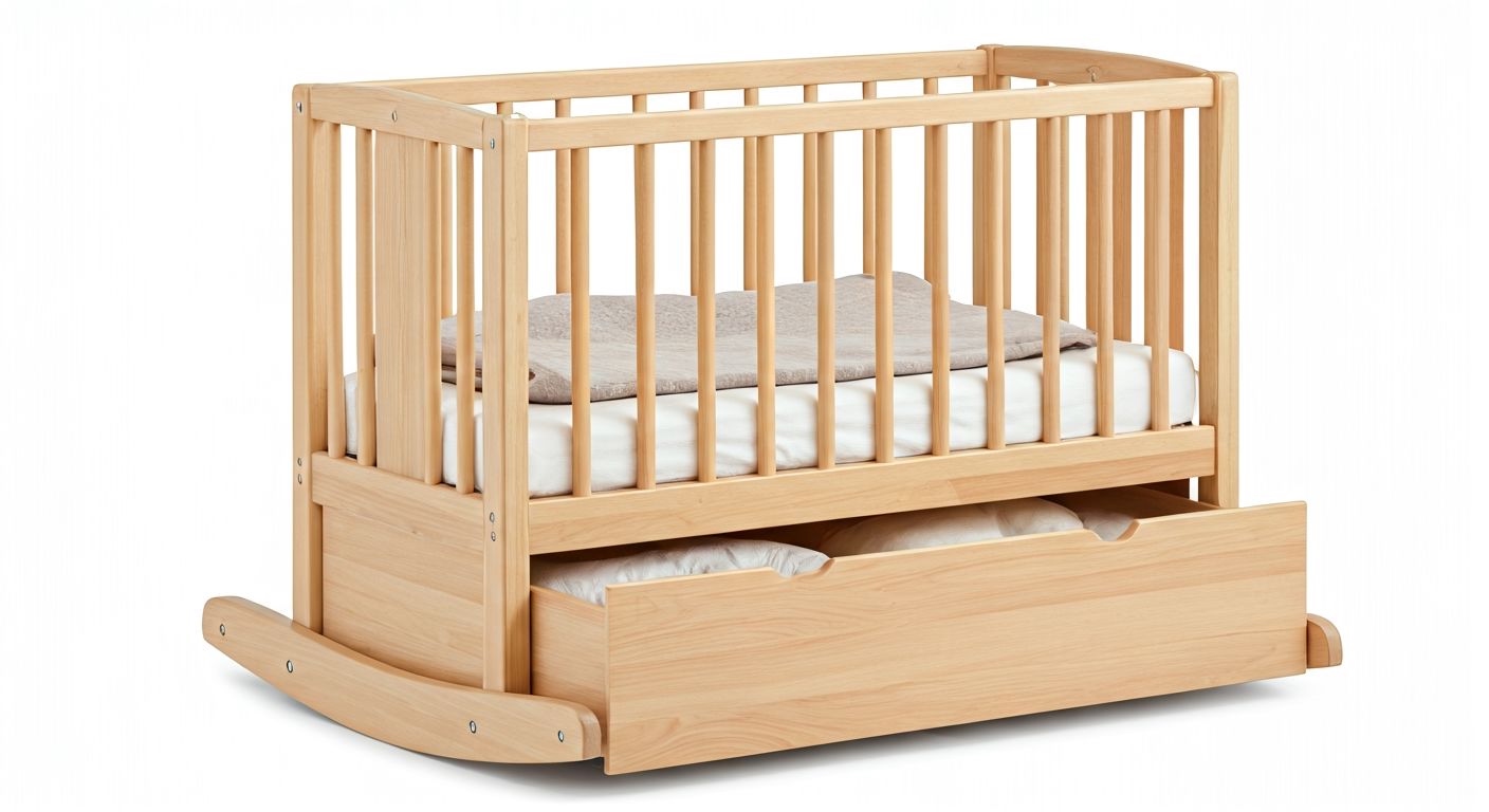 Маятниковая детская кроватка с выдвижным ящиком