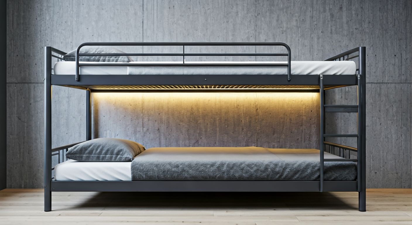 металлическая двухъярусная кровать в лофте